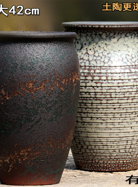 透气素烧粗陶罐高筒老桩绿植陶盆大口径多肉盆特大号月季陶瓷花盆