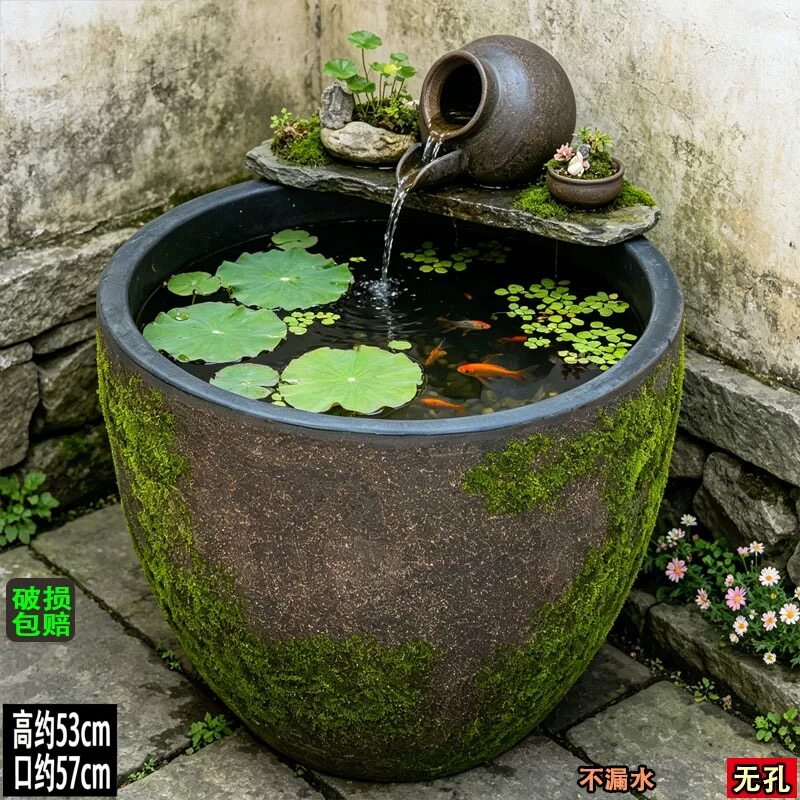 无孔水养马槽花盆金鱼缸造景陶瓷水养流水罐鱼缸睡莲碗莲花盆阳台