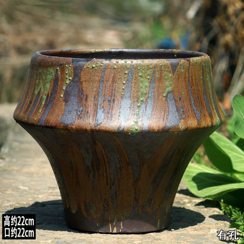 复古三角梅陶瓷花盆老式民宿酒店装饰陶罐花器多肉盆特大号陶盆高