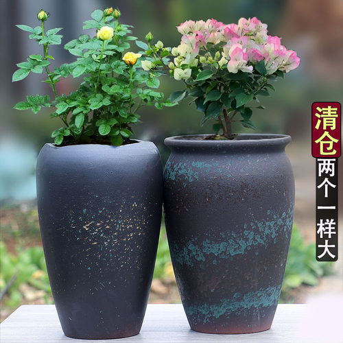 透气三角梅花盆月季陶盆绣球兰花盆多肉盆粗陶罐复古家用粗陶罐大