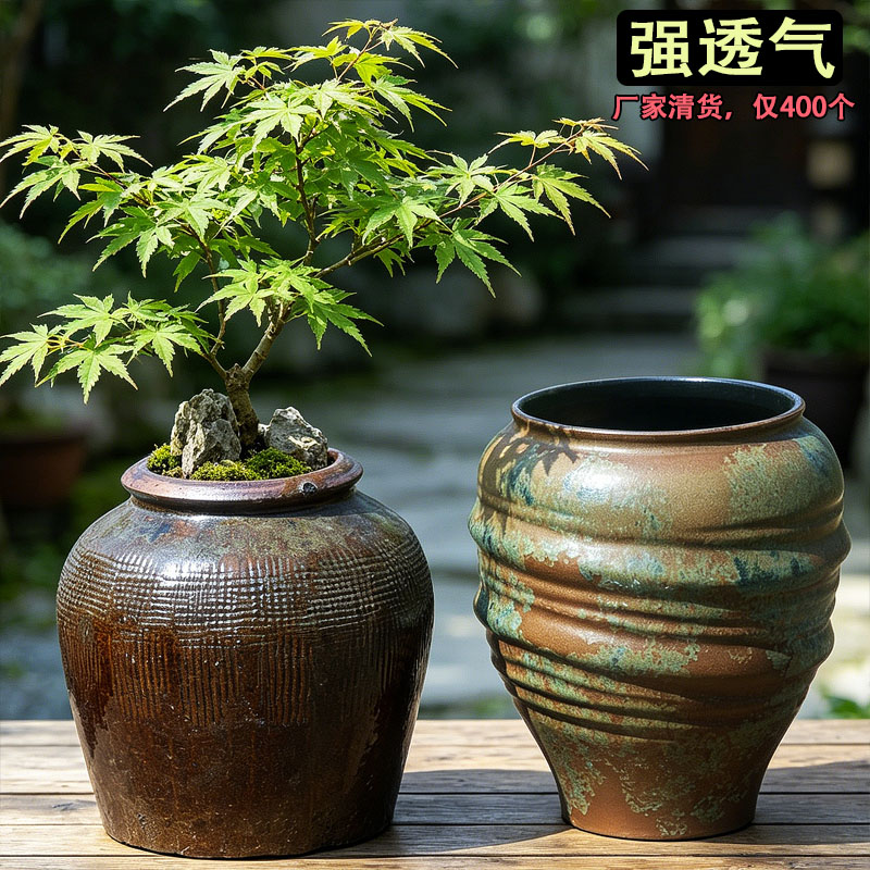 复古透气陶土花盆民宿装饰图片