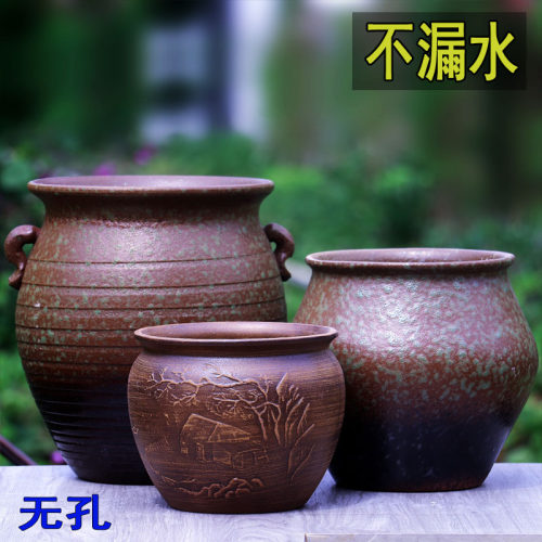 水养花盆无孔花瓶花插复古铜钱草绿萝花盆大口径水培器皿高款陶罐