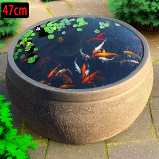 复古大口径鱼缸水缸庭院造景瀑布循环养鱼陶瓷老式 荷花缸金鱼缸大