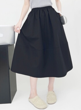 春季新款赫本风小个子花苞裙蓬蓬裙松紧腰A字半身裙中长款裙子女