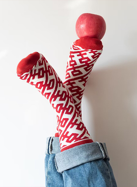 结婚情侣一对大红色男女中筒袜蛇年本命年圣诞袜备婚新娘伴娘喜袜