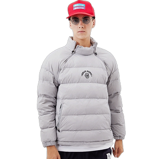 EBLIS HUNGI木乃伊设计国潮简约纯色领口双开叉拉链套头羽绒服