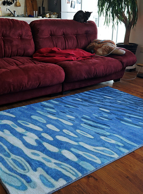 TRIPPY原创设计 湖面波光粼粼 涟浪漫漪 客厅卧室蓝色仿羊绒地毯