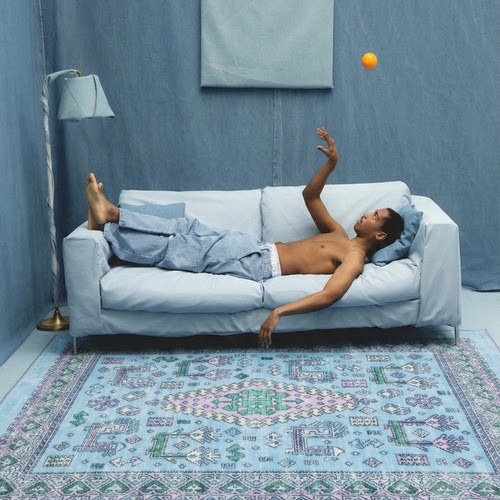 Trippy8bit波斯海蓝色客厅地毯