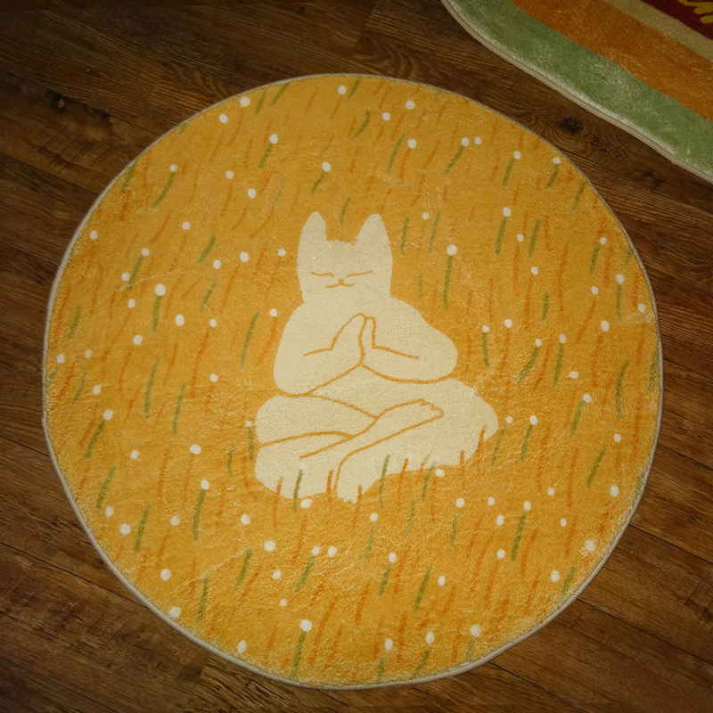 小猫客厅圆形坐垫仿羊绒手绘艺术