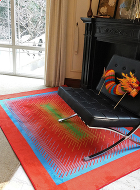 TRIPPY原创设计新春鲜艳红色 几何极简约艺术 客厅入户仿真丝地毯