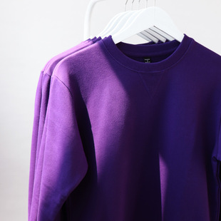 毛圈卫衣 s码 外贸日系340g重磅显白深紫色纯棉倒三角圆领小码 男装