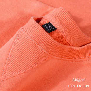 s码 外贸340g日系重磅木瓜橙纯棉纯色倒三角情侣无帽卫衣小码 男装