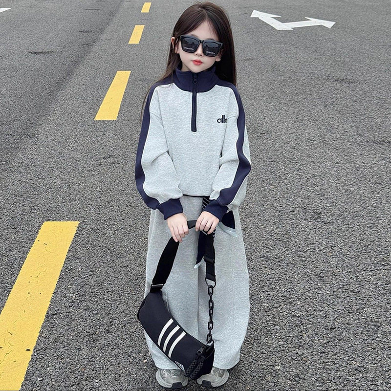 女童休闲拼接女孩卫衣套装2026春秋新款洋气中大童运动穿搭两件套