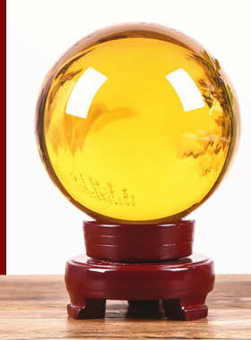 精品金黄色水晶风水球招财客厅入户玄关镇宅办公桌家居装饰品摆件