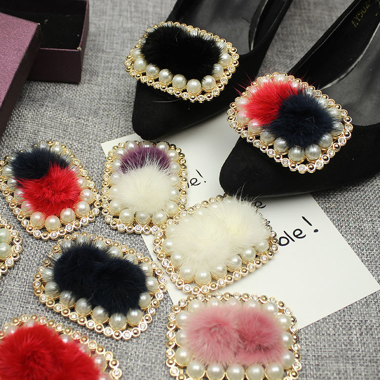 一双包邮新款鞋饰钻石水钻五金高档貂毛球鞋花鞋扣鞋子饰品装饰