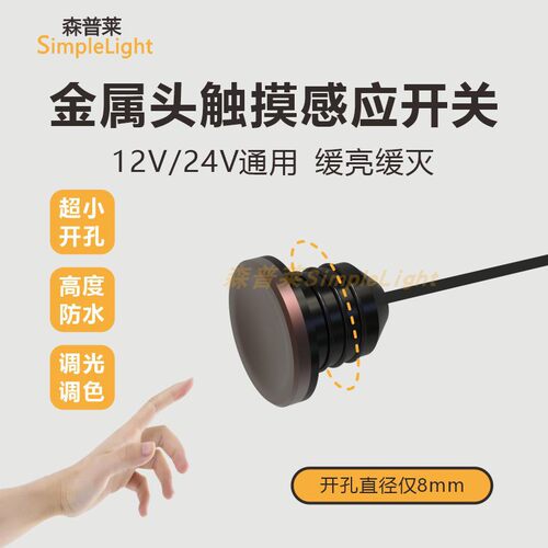 小开孔金属头触摸调光防水开关