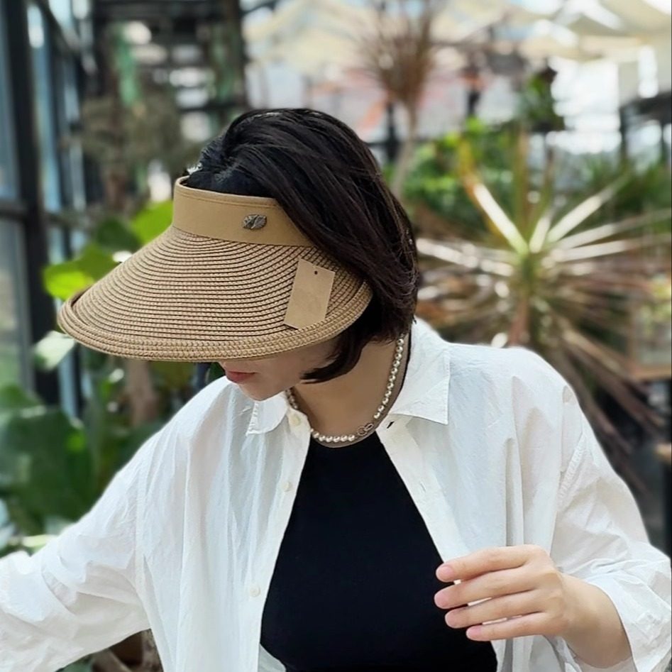 韩国简约贝壳帽防晒帽子显脸小女宽檐草帽夏季卷边遮阳空顶帽户外