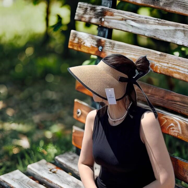 韩国大帽檐显脸小防晒草帽子女士夏法式度假田园空顶遮阳帽太阳帽