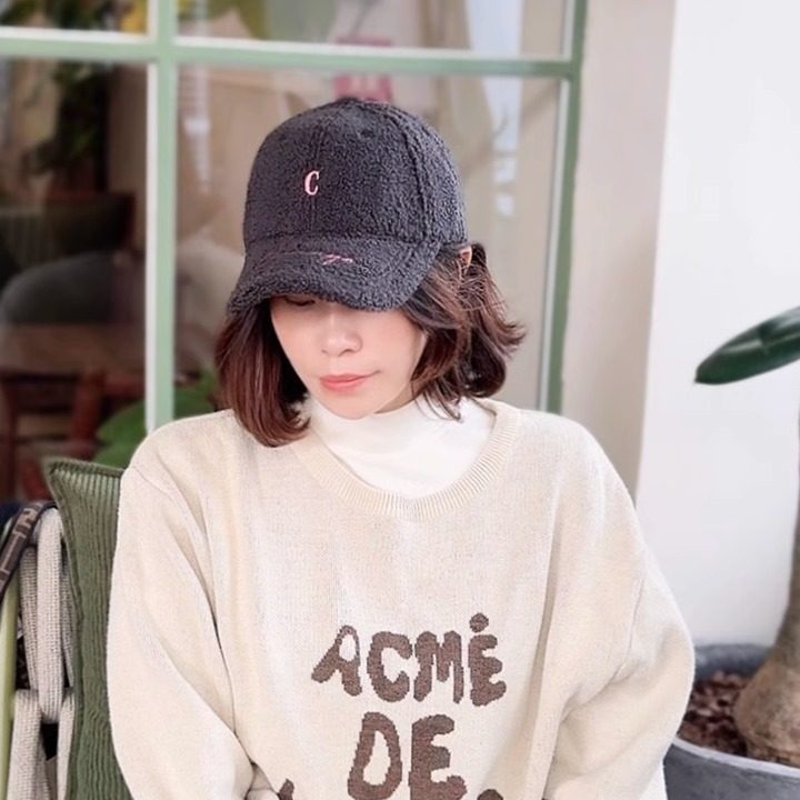 可爱棒球帽女冬季羊羔毛保暖帽子