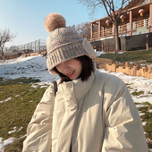 韩国保暖毛线渔夫帽子女冬可爱毛球羊羔毛加厚护耳针织帽百搭盆帽