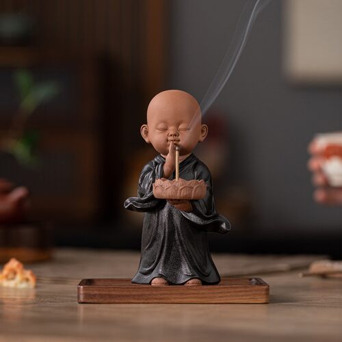 禅意紫砂小和尚茶宠摆件香插香炉