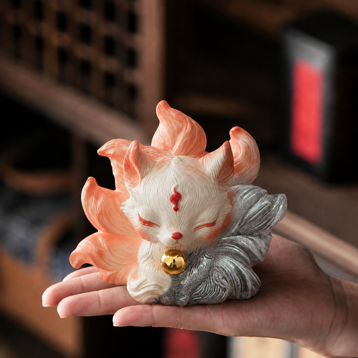 九尾狐茶宠摆件变色可招财