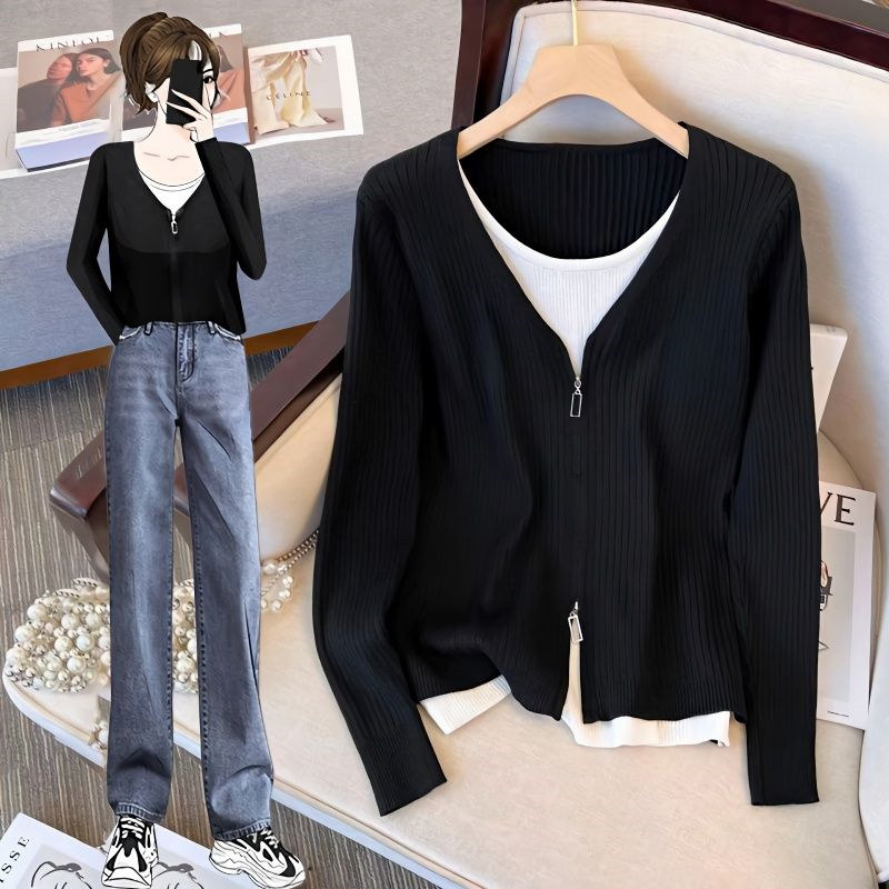 大码女装胖mm秋装针织打底衫藏肉假两件毛衣遮肚上衣显瘦遮肉26潮,女装/女士精品,大码内搭,淘宝优惠券,粉丝福利购,淘宝优惠卷