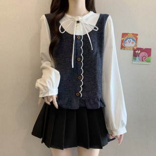 女装 假两件衬衫 胖mm秋装 打底衫 宽松遮肚上衣显瘦遮肉冬25 新款 大码