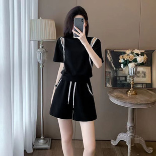 大码女装胖mm夏装新款遮肉短裤两件套胖妹妹遮肚显瘦套装减龄09潮