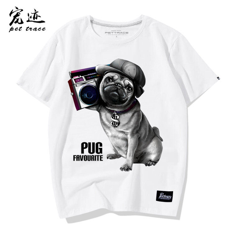 狗图案短袖八哥巴哥犬图案印花男女T恤情侣犬迷服饰纯棉圆领小衫