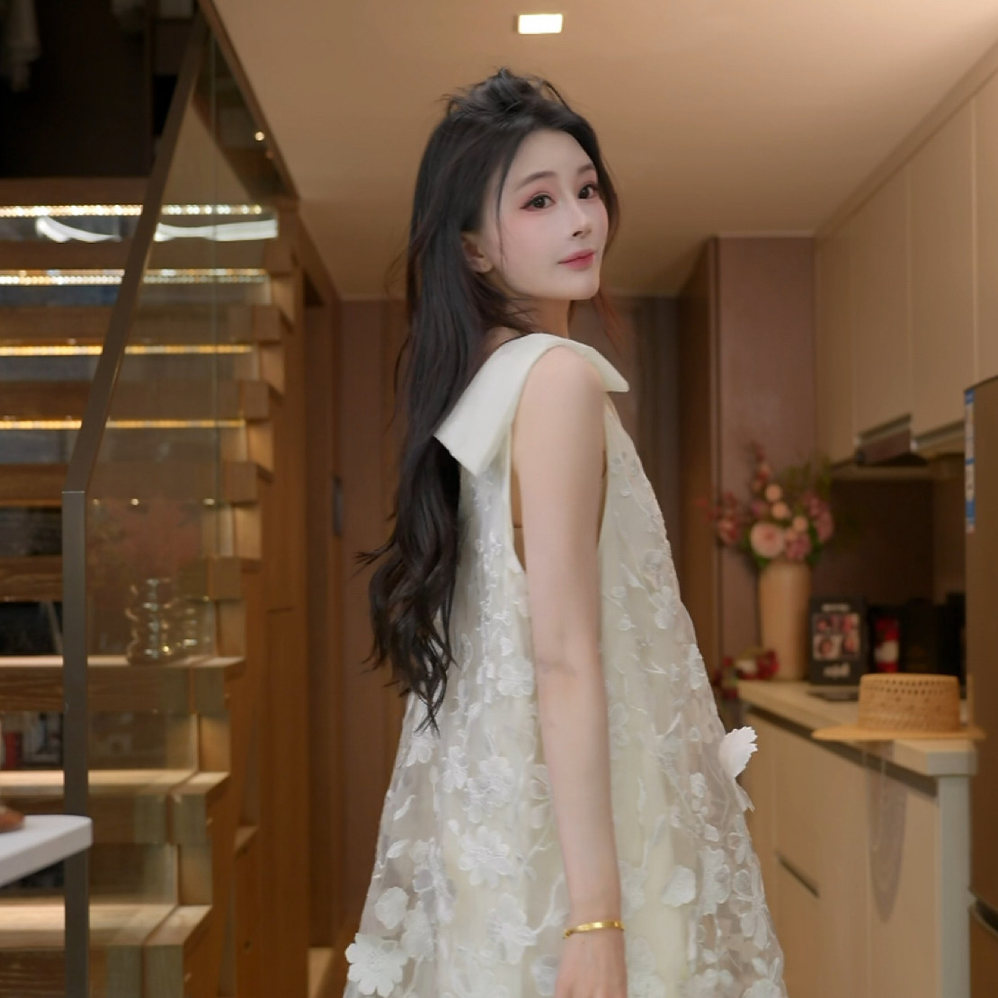 磊磊【如梦生花】连衣裙 设计感重工亮片吊带背心连衣裙88313
