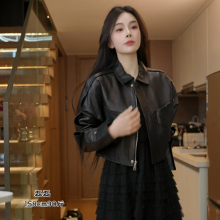 复古港风翻领皮衣 磊磊 机车皮衣 短款 88189 超绝气场