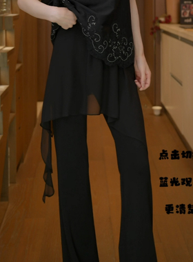磊磊【自由呼吸】 屁帘长裤 不规则纱裙女微喇裤遮肉显瘦6701