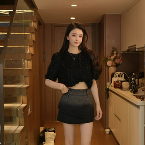 磊磊【层次分明】 牛仔短裙 女夏小个子高腰叠层做旧半身裙88290