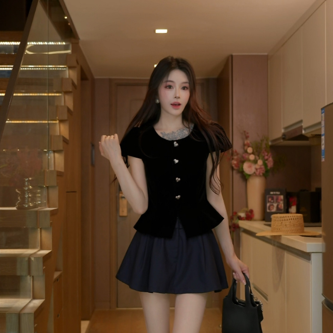 磊磊【少女心事】 收腰外套 洋气收腰丝绒上衣外套88335
