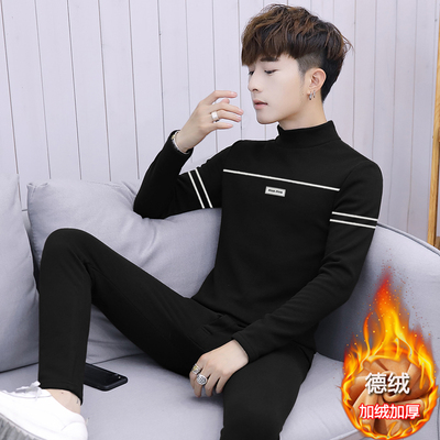 男士保暖内衣加厚加绒套装冬季青年中领打底衫防寒秋衣秋裤一整套