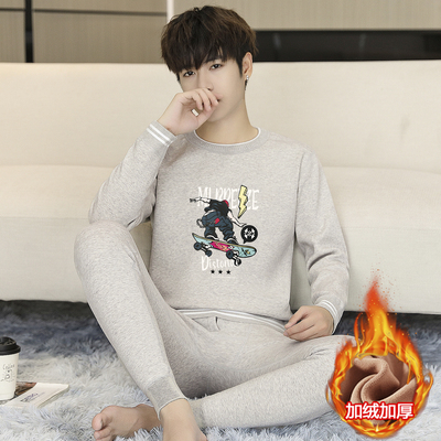 青少年保暖内衣冬季加绒加厚秋衣秋裤套装男学生防寒打底棉毛衫冬