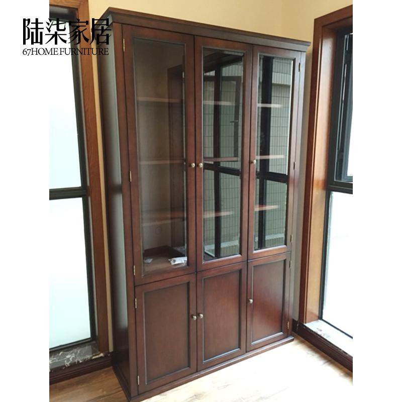 陆柒家居 现代欧美式简约3门书柜书橱书架餐边柜陈列柜 定制家具