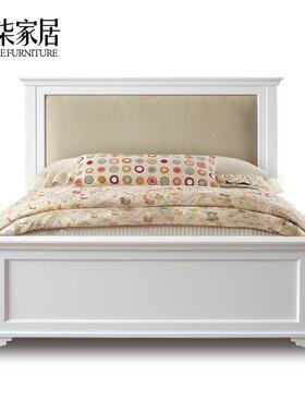 陆柒家居 现代美式女儿床儿童房六抽实木储物床 米白色双人软包床