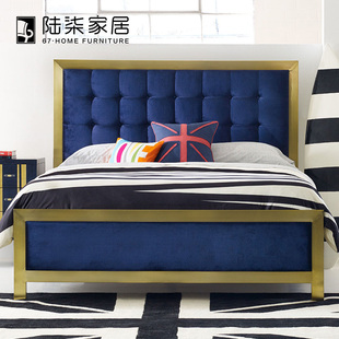 金屬軟包雙人床拉扣布藝軟包床 陸柒家居 現(xiàn)代美式 輕奢時尚 可定制