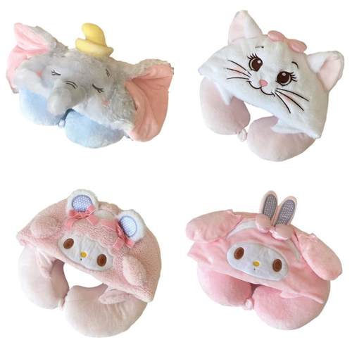 可爱卡通连帽u型护颈枕午睡神器