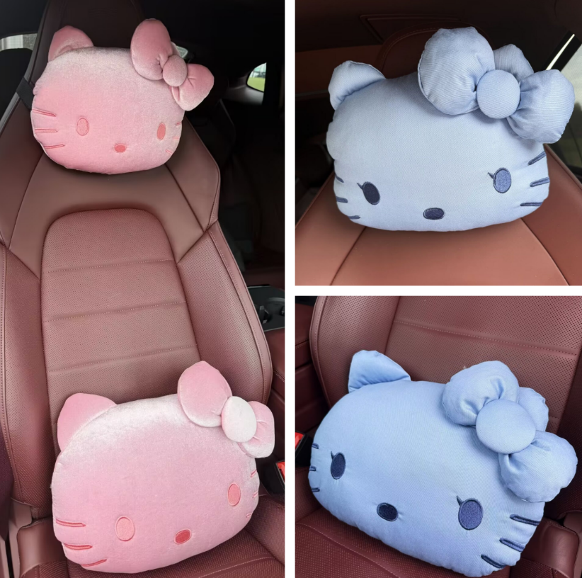 高级感粉蓝色猫咪汽车舒适头枕