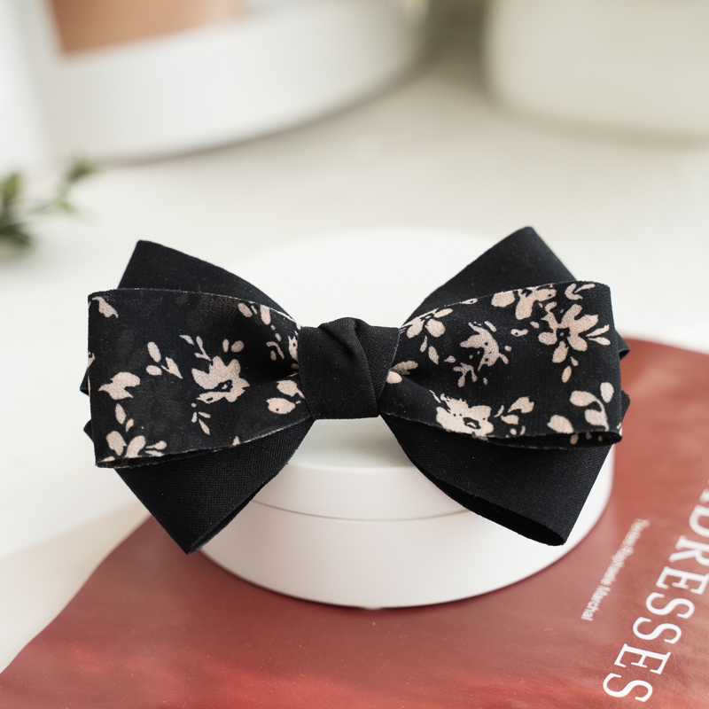 黑色蝴蝶结发卡优雅大号弹簧夹半扎发夹女后脑勺一字夹子顶夹头饰