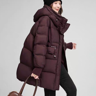 [雪羽倾城]冬新款90白鸭绒保暖百搭加厚中长款连帽羽绒服外套6613