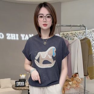 好运木马T！兰精天丝亚麻透气休闲针织衫百搭显瘦柔软短袖T恤0074