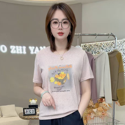果篮！夏季新款麻感棉印花T恤年轻时尚漂亮上衣休闲百搭短袖L2608