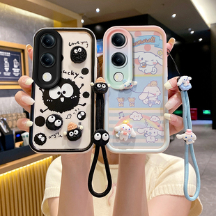 适用于VIVOV70FE海外版手机壳送钢化膜新款外壳V70FE国际版气囊防摔保护套个性创意卡通可爱男女情侣公仔立体