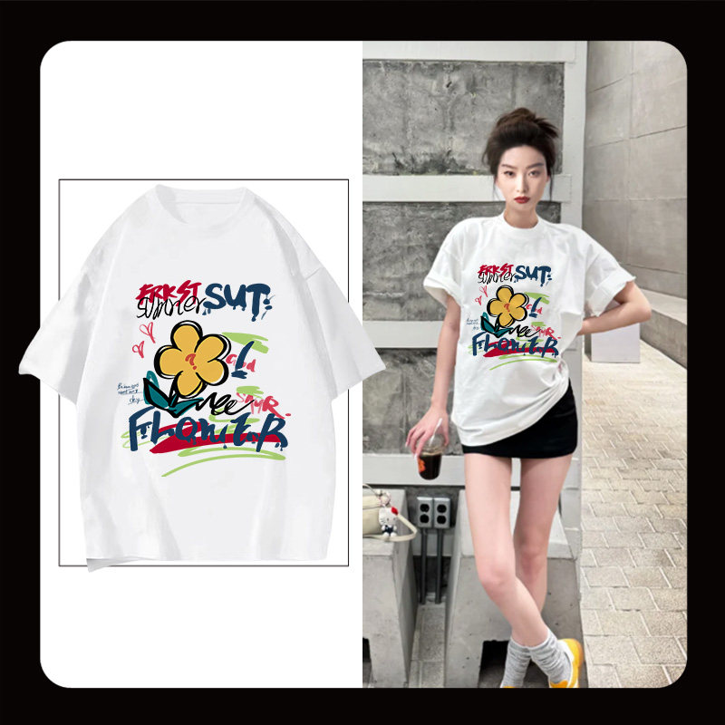 明星倪妮同款情侣装2025夏装短袖t恤女式新款上衣纯棉小众卡通