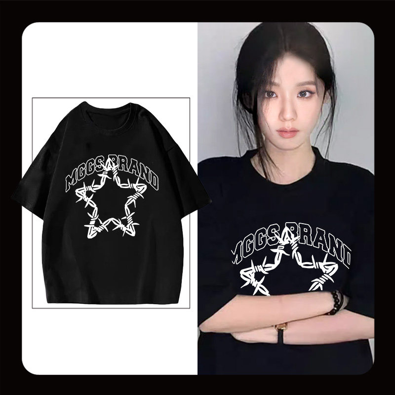 金智秀同款潮牌消失的她倪妮同款短袖T恤女夏季黑色半袖纯棉上衣