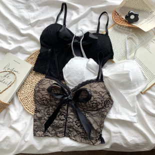 蝴蝶结绑带吊带春季 辣妹性感设计内搭打底蕾丝背心上衣女 2023新款